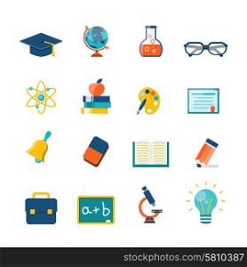 Education flat icons set with blackboard globe book diploma isolated vector illustration. Education Flat Icons