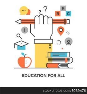 education for all. Vector illustration of education for all flat line design concept.