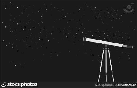 Education future concept vector flat illustration.Telescope stands on books against the background of the night sky