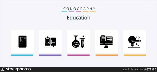 Education Glyph 5 Icon Pack Including education. bulb. flask. online. file. Creative Icons Design