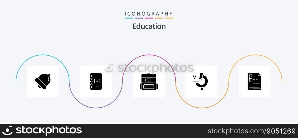 Education Glyph 5 Icon Pack Including . education. schoolbag. school. file