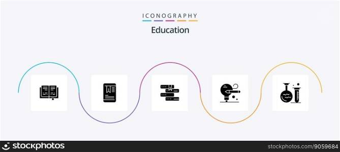 Education Glyph 5 Icon Pack Including . lab. library. flask. education