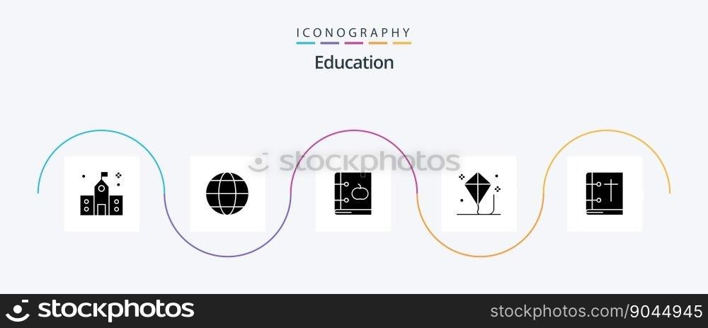 Education Glyph 5 Icon Pack Including play. fun. globe. child. knowledge
