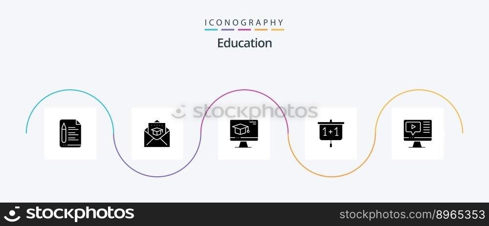 Education Glyph 5 Icon Pack Including play. school. computer. presentation. chart