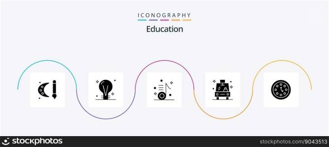 Education Glyph 5 Icon Pack Including vehicle. shuttle. electric. song. musical
