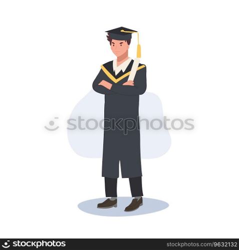 education, graduation and people concept. Confident Graduate in Cap and Gown.