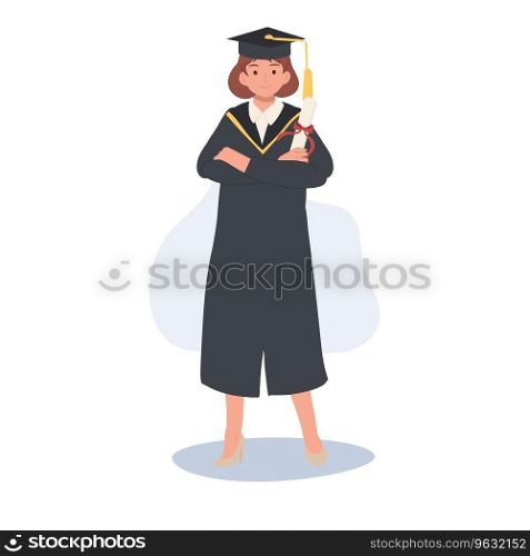 education, graduation and people concept. Confident Graduate in Cap and Gown.


