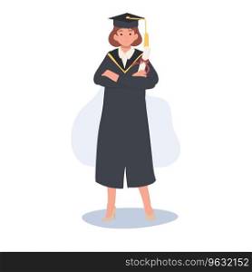 education, graduation and people concept. Confident Graduate in Cap and Gown.


