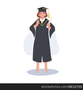 education, graduation and people concept. Smiling Graduating Student in Cap and Gown.Celebrating Success in Education