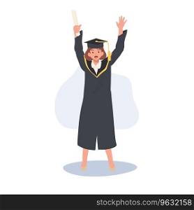 education, graduation and people concept. Smiling Graduating Student in Cap and Gown.Celebrating Success in Education