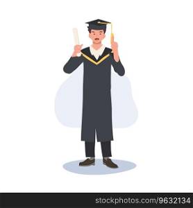 education, graduation and people concept. Smiling Graduating Student in Cap and Gown is thumb up.Celebrating Success in Education