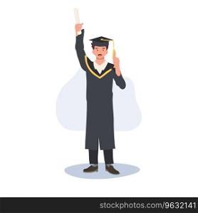 education, graduation and people concept. Smiling Graduating Student in Cap and Gown is thumb up.Celebrating Success in Education