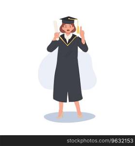 education, graduation and people concept. Young Graduate Woman Celebrating Success with a Thumbs Up