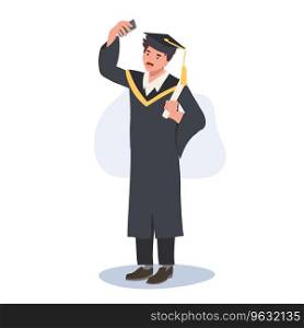 education, graduation and people concept. Young man Graduate Taking Selfie. Happy Graduate Captures Selfie Moment