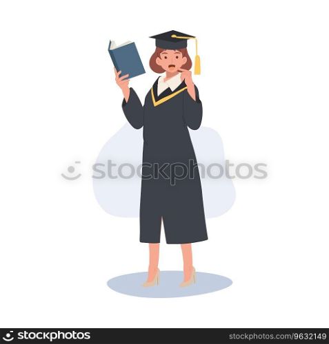 education, graduation and people concept. Young Woman Graduate Holding a Book. Smiling Student with Diploma.