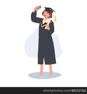 education, graduation and people concept. Young Woman Graduate Taking Selfie. Happy Graduate Captures Selfie Moment