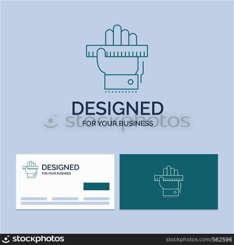 Education, hand, learn, learning, ruler Business Logo Line Icon Symbol for your business. Turquoise Business Cards with Brand logo template. Vector EPS10 Abstract Template background