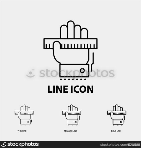 Education, hand, learn, learning, ruler Icon in Thin, Regular and Bold Line Style. Vector illustration. Vector EPS10 Abstract Template background