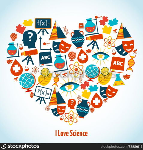 Education heart concept with science symbols vector illustration