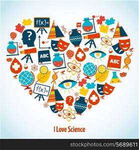 Education heart concept with science symbols vector illustration