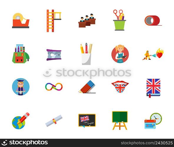 Education icon set. Can be used for topics like supply, class, student, homework