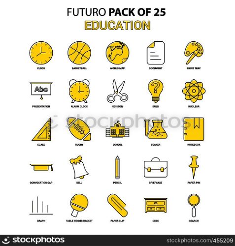 Education Icon Set. Yellow Futuro Latest Design icon Pack