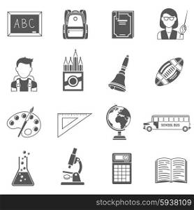 Education icons black set with globe school bus and book isolated vector illustration. Education Icons Black Set