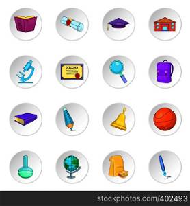 Education icons set. Cartoon illustration of 16 education science vector icons for web. Education icons set