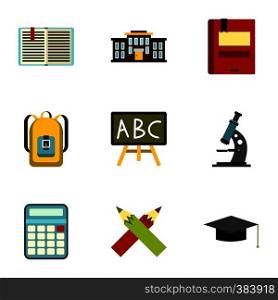 Education icons set. Flat illustration of 9 education vector icons for web. Education icons set, flat style