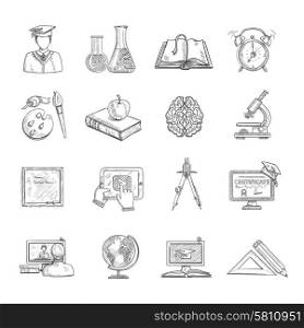 Education icons sketch set with blackboard globe books isolated vector illustration. Education Icons Sketch Set