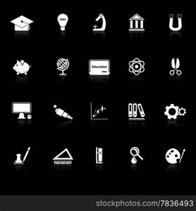 Education icons with reflect on black background, stock vector