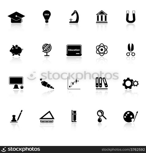 Education icons with reflect on white background, stock vector