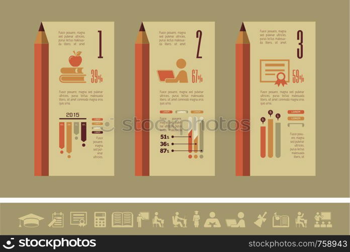 Education Infographic Elements plus Icon Set. Vector.