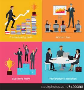 Education Infographic of Successful People Growth.. Professional growth successful team master class postgraduate education banner. Business education infographic. Presentation data and information, chart for study, winners podium. Vector illustration