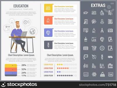 Education infographic template, elements and icons. Infograph includes customizable charts, graphs, line icon set with education certificate, university student, library books, college diploma etc.. Education infographic template, elements and icons