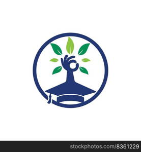 Education insurance and support logo concept. Graduation cap and hand tree icon logo.	