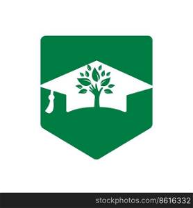 Education insurance and support logo concept. Graduation cap and hand tree icon logo.	