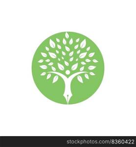 Education insurance and support logo concept. Pen and human tree icon logo. 