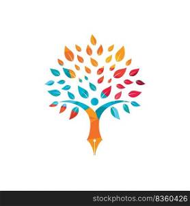 Education insurance and support logo concept. Pen and human tree icon logo. 