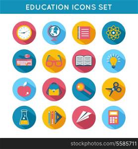 Education knowledge chemistry maths computer flat icons set isolated vector illustration