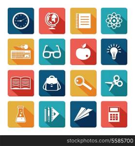 Education knowledge college and school flat icons set isolated vector illustration