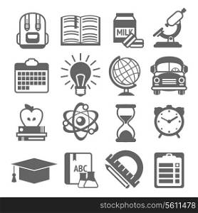 Education knowledge science college and school black and white icons set isolated vector illustration