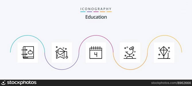 Education Line 5 Icon Pack Including research. laboratory. mortarboard. biology. schedule