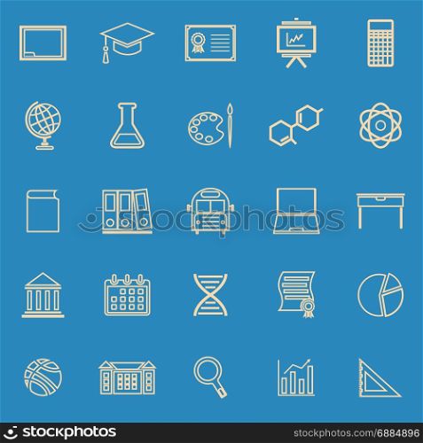Education line color icons on blue background, stock vector