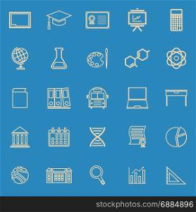 Education line color icons on blue background, stock vector