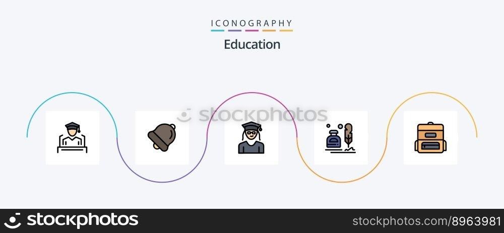 Education Line Filled Flat 5 Icon Pack Including bag. office. education. letter. erite