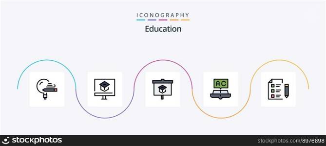 Education Line Filled Flat 5 Icon Pack Including learning. book. online. presentation