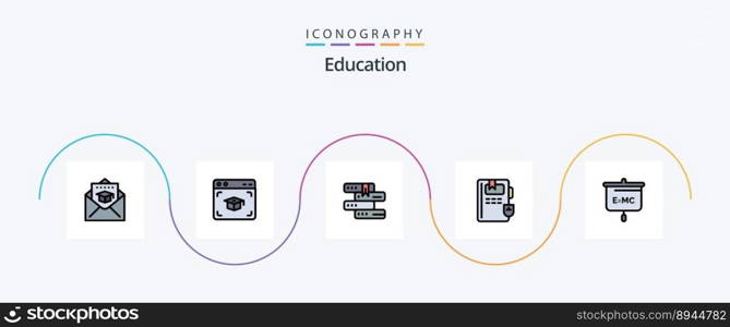 Education Line Filled Flat 5 Icon Pack Including presentation. formula. books. knowledge. book