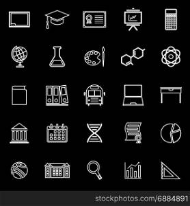 Education line icons on black background, stock vector