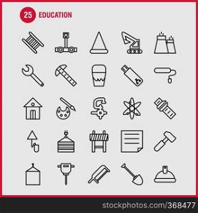 Education Line Icons Set For Infographics, Mobile UX/UI Kit And Print Design. Include  Crane, Lift, Lifting, Hook, Hardware, Wrench, Tools, Hardware, Collection Modern Infographic Logo and Pictogram. - Vector